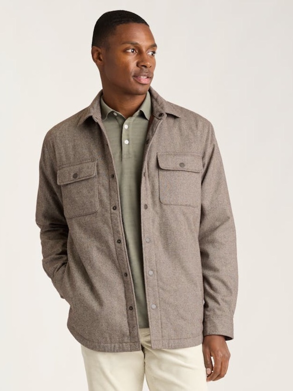 Bonobos Italian Brushed Twill Wool Shacket Shirt Jacket Brown Twill Large